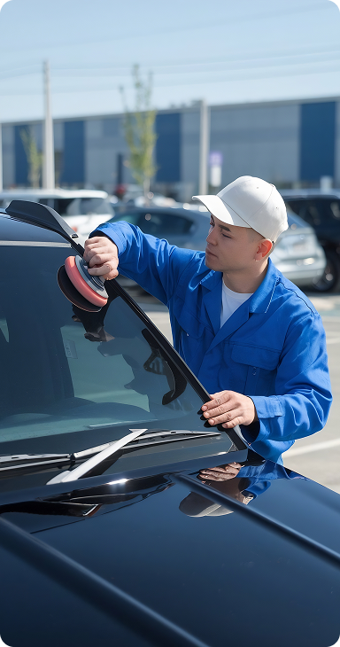 Technician carrying out windscreen repair
